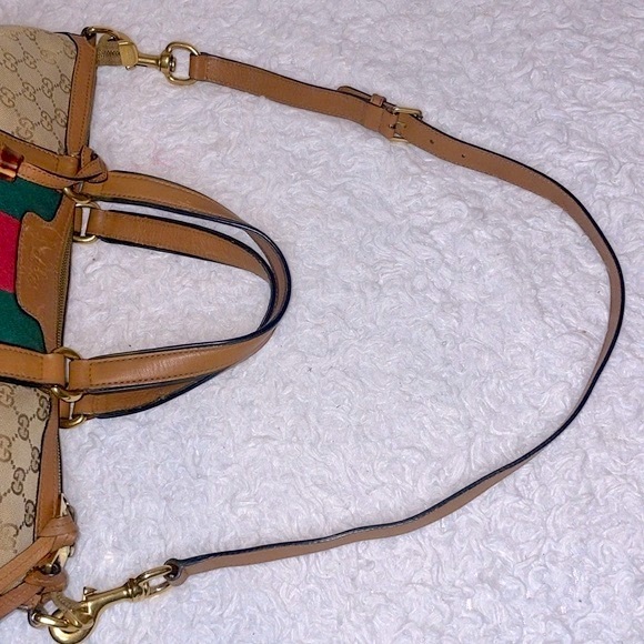 Gucci Rania Monogram GG Web Convertible Satchel Tote Crossbody Bag in Khaki - Picture 12 of 17